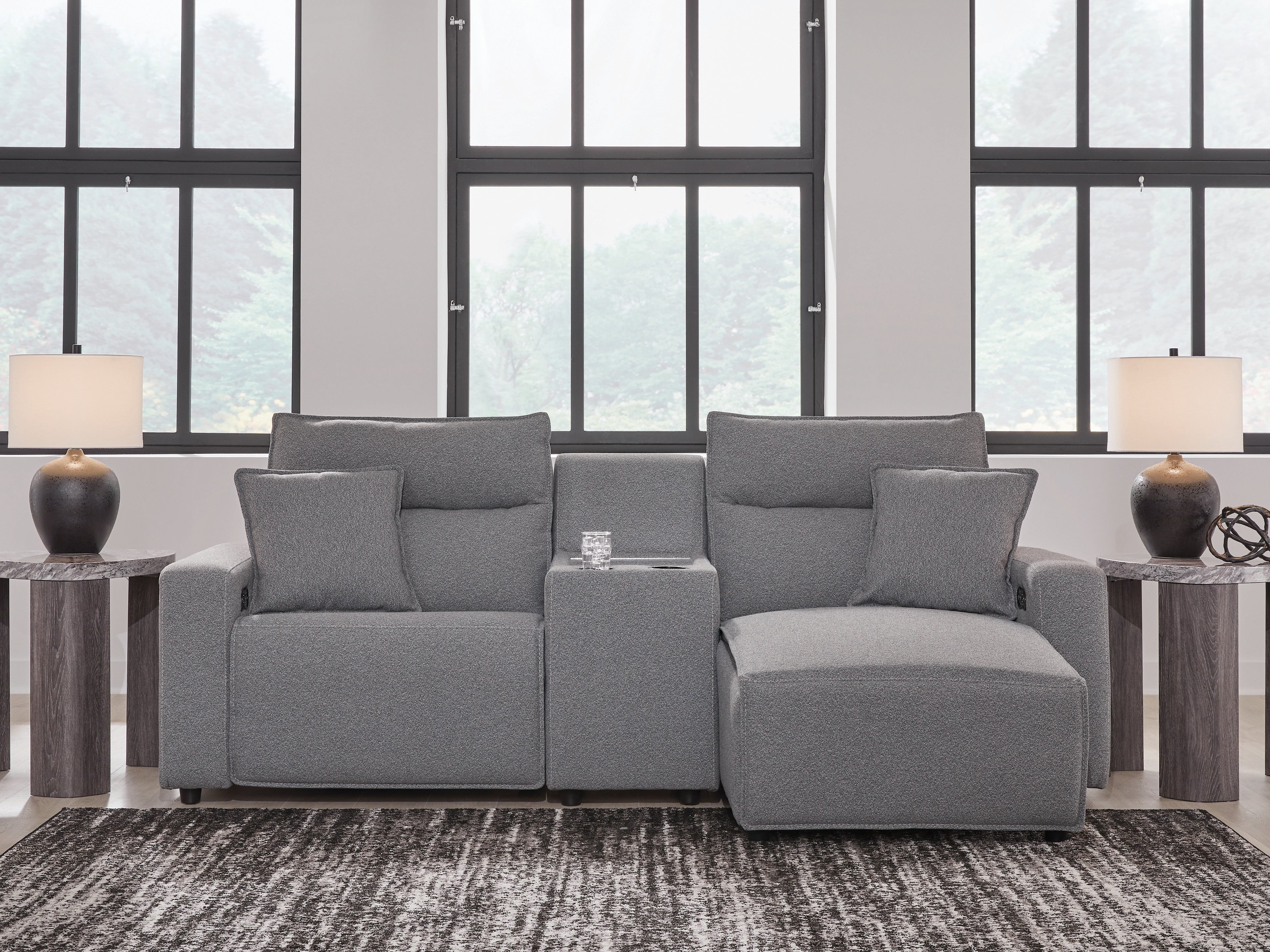 Best Furniture Outlet - Ashley Furniture - ModMax II Sectional - 3-Piece Power Reclining Sectional with Chaise and Console / Salt and Pepper - 65906S4