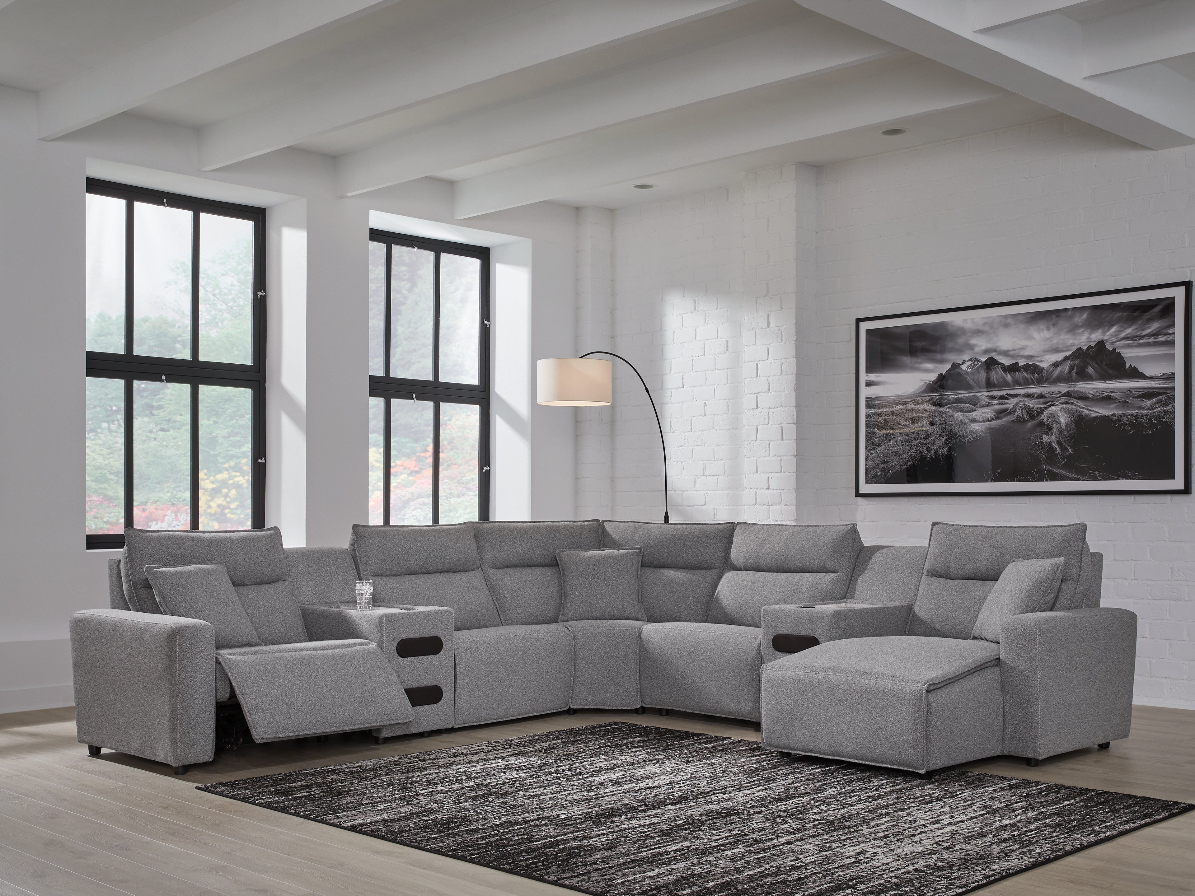 Best Furniture Outlet - Ashley Furniture - ModMax II Sectional - 7-Piece Power Reclining Sectional with Chaise and Audio Consoles / Salt and Pepper - 65906S7