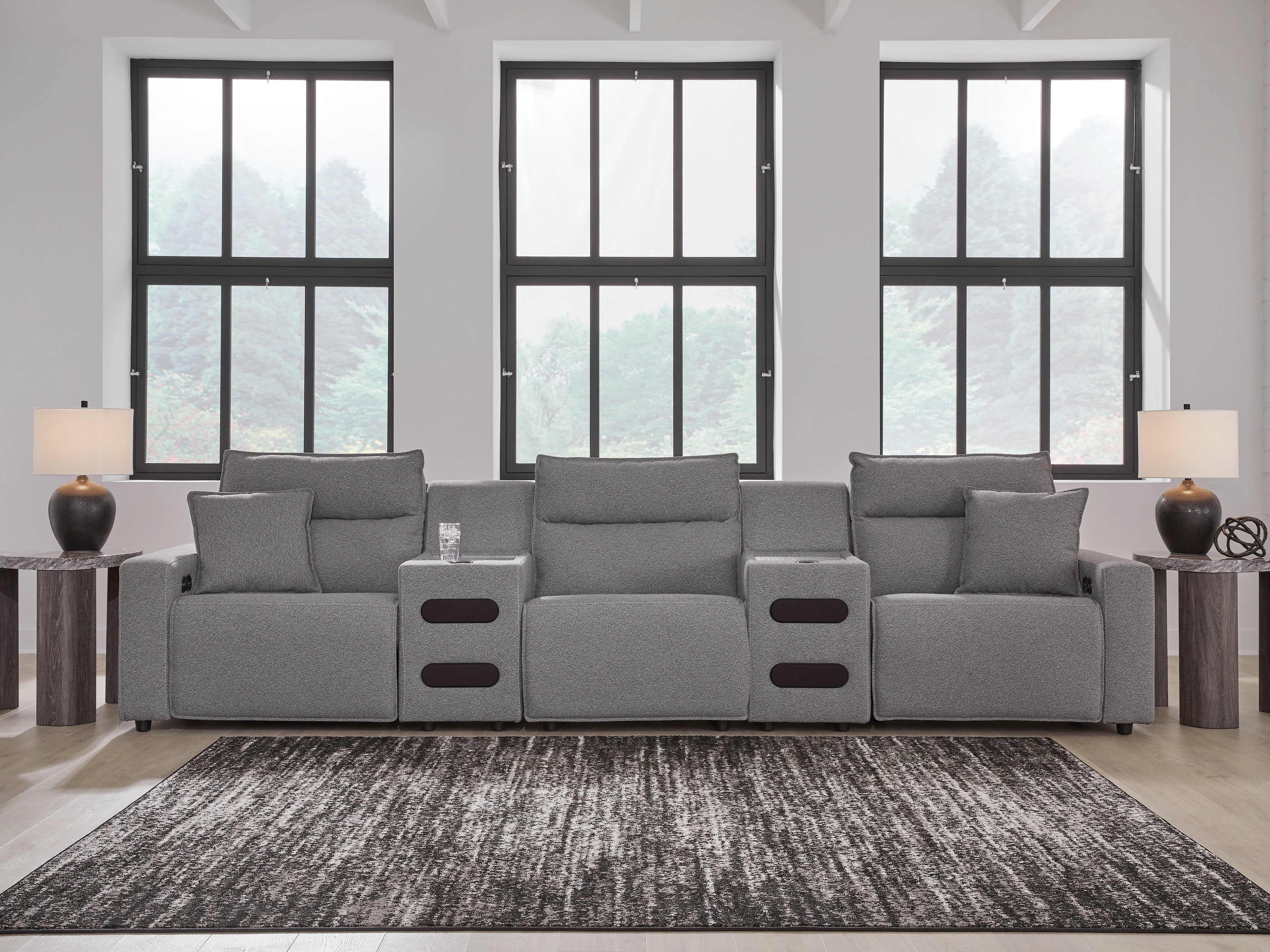 Best Furniture Outlet - Ashley Furniture - ModMax II Sectional - 5-Piece Power Reclining Sectional with Audio Consoles / Salt and Pepper - 65906S13