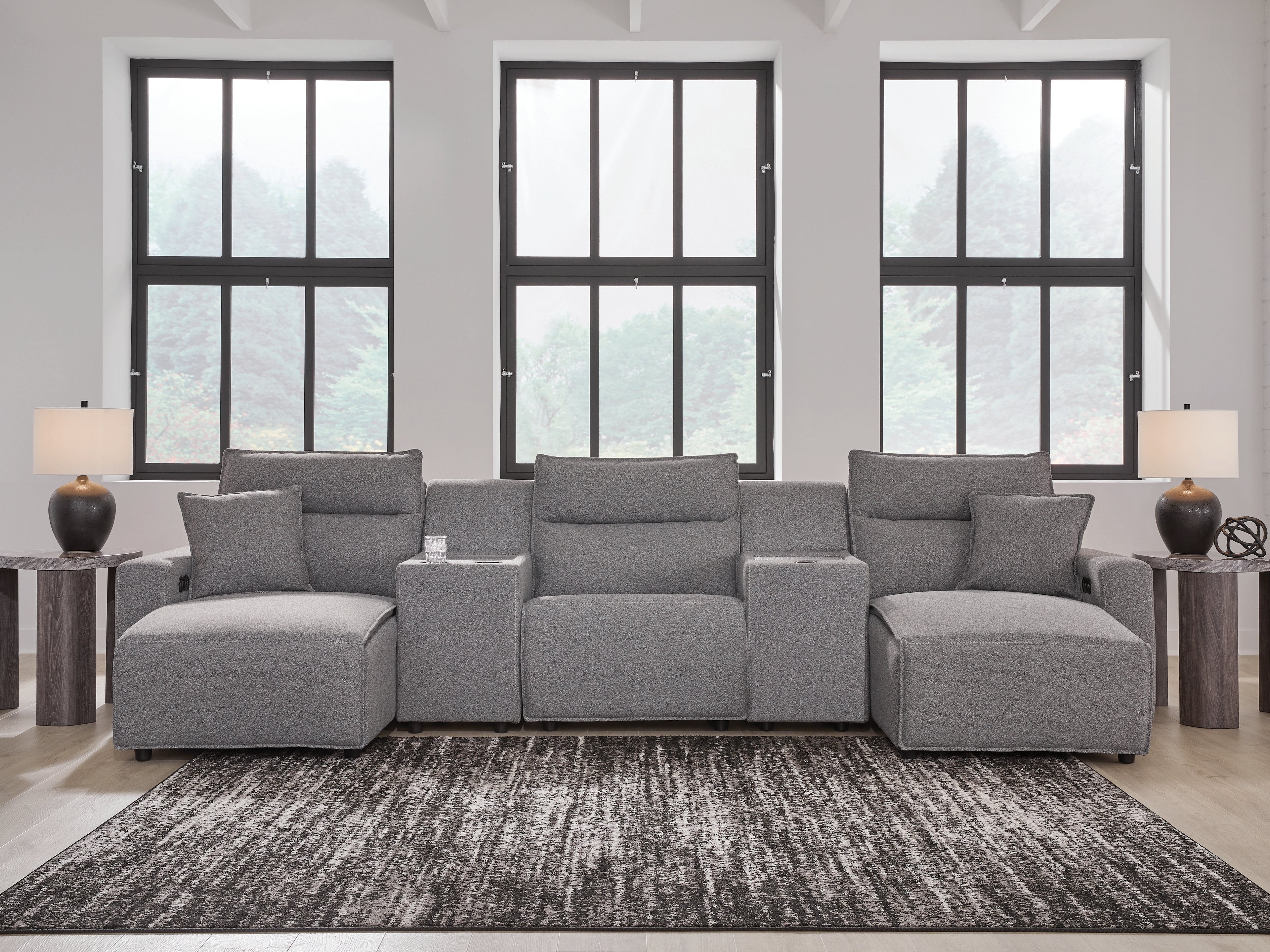 Best Furniture Outlet - Ashley Furniture - ModMax II Sectional - 5-Piece Power Reclining Sectional with Chaise and Consoles / Salt and Pepper - 65906S16