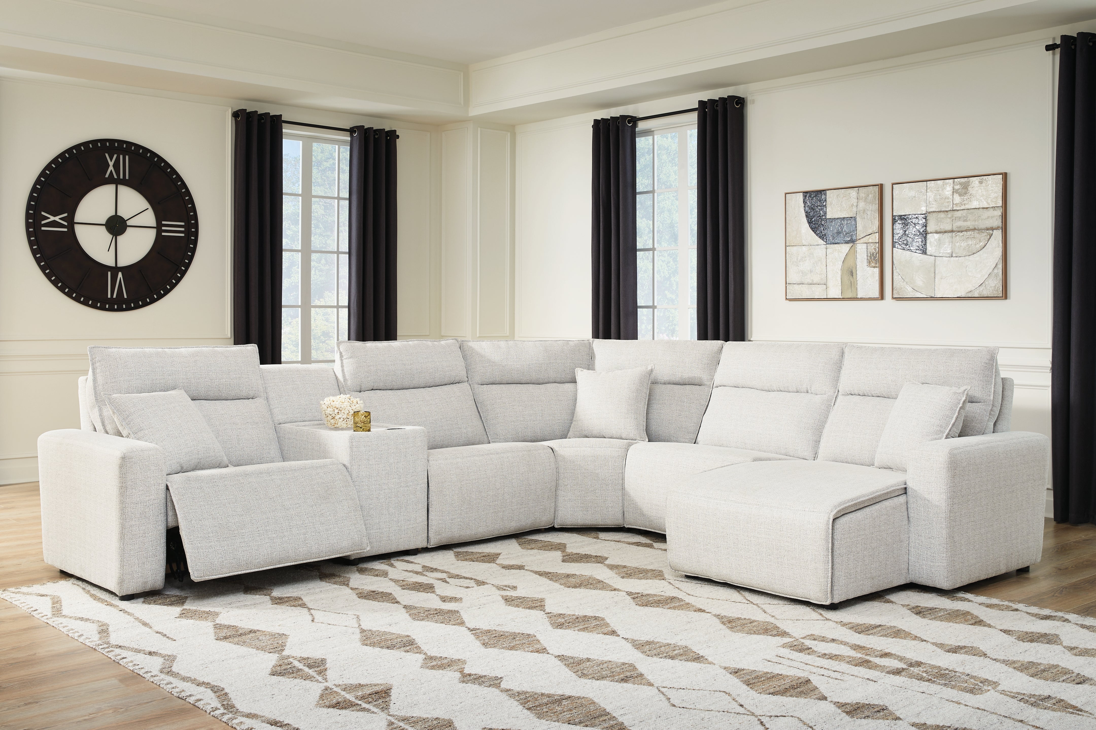 Best Furniture Outlet - Ashley Furniture - ModMax II Sectional - 6-Piece Power Reclining Sectional with Chaise and Console / Stone - 65907S6