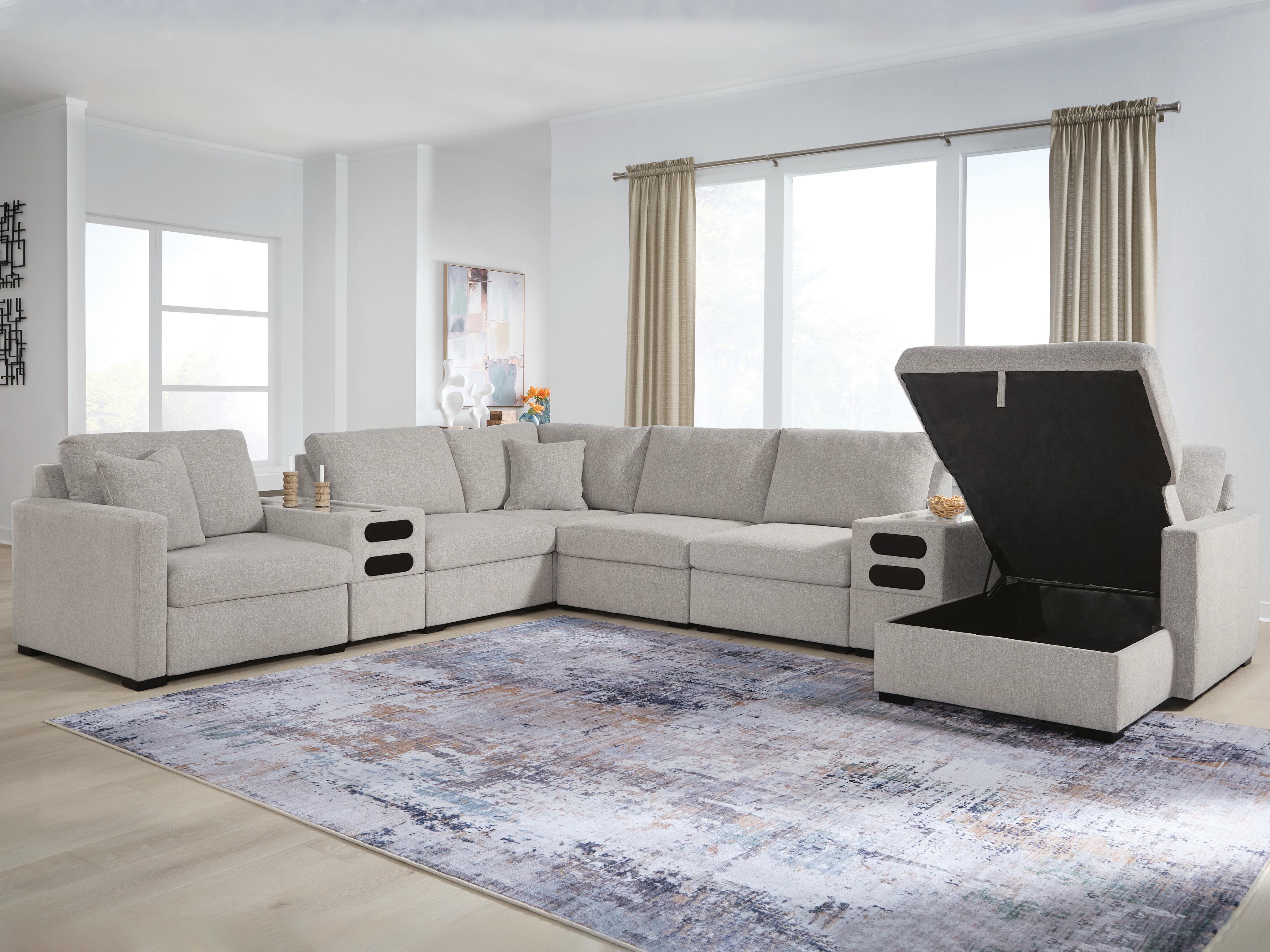 Best Furniture Outlet - Ashley Furniture - ModMax Luxe Sectional - RAF 8-Piece Sectional with Storage Chaise and Audio Consoles / Flint - 68605S80