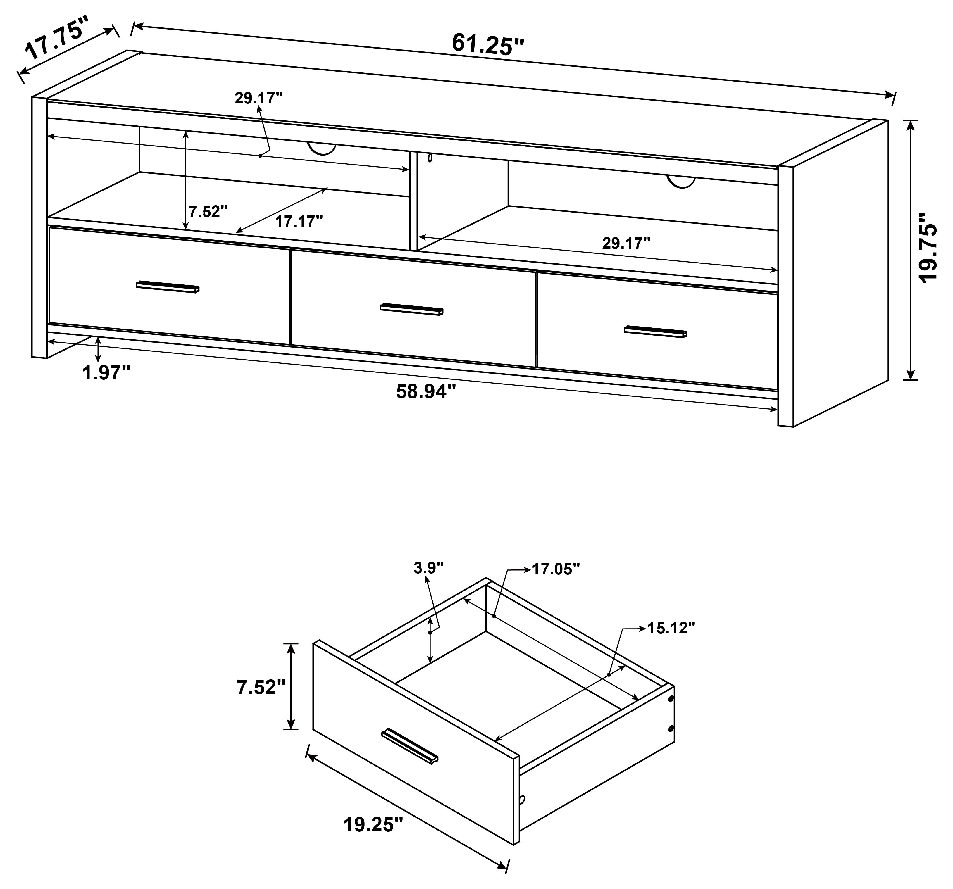 Alton 3-drawer Engineered Wood 62-inch TV Stand Black Oak