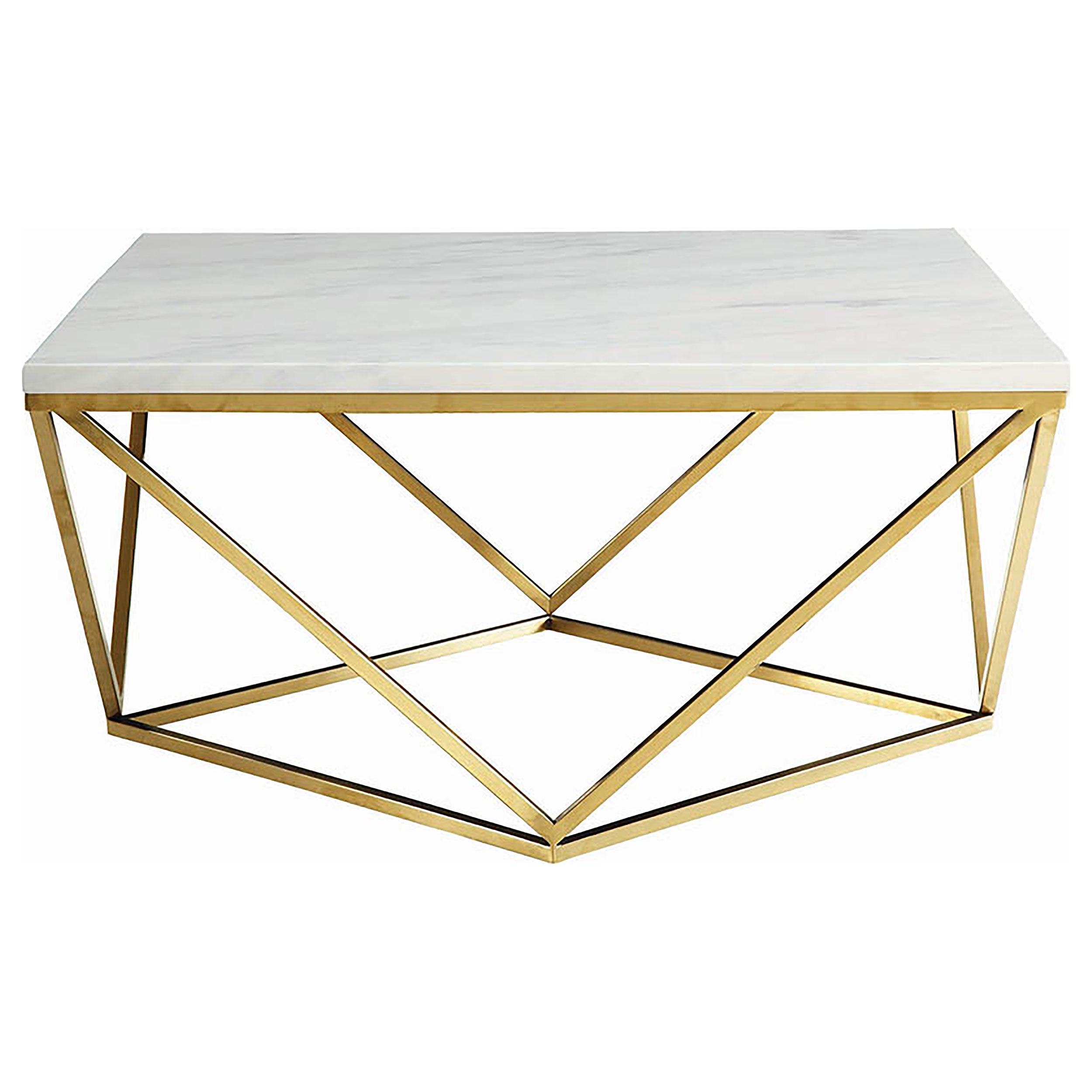 Best Furniture Outlet - Coaster - Meryl Square Faux Marble Top Coffee Table White and Gold - 700846