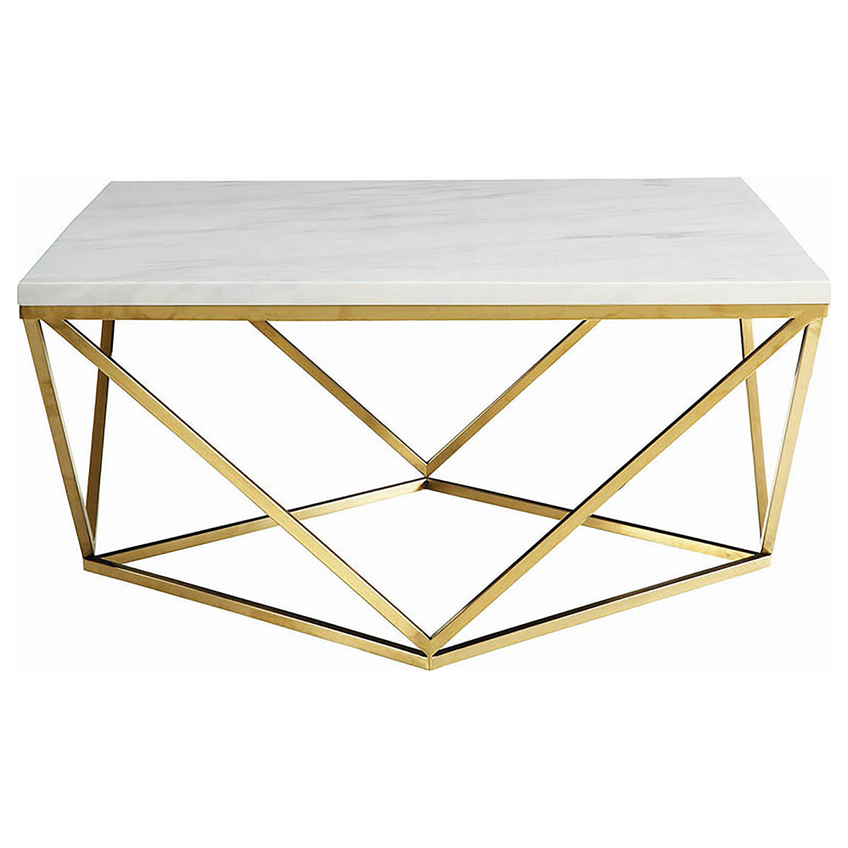 Best Furniture Outlet - Coaster - Meryl Square Faux Marble Top Coffee Table White and Gold - 700846