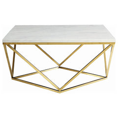 Best Furniture Outlet - Coaster - Meryl Square Faux Marble Top Coffee Table White and Gold - 700846