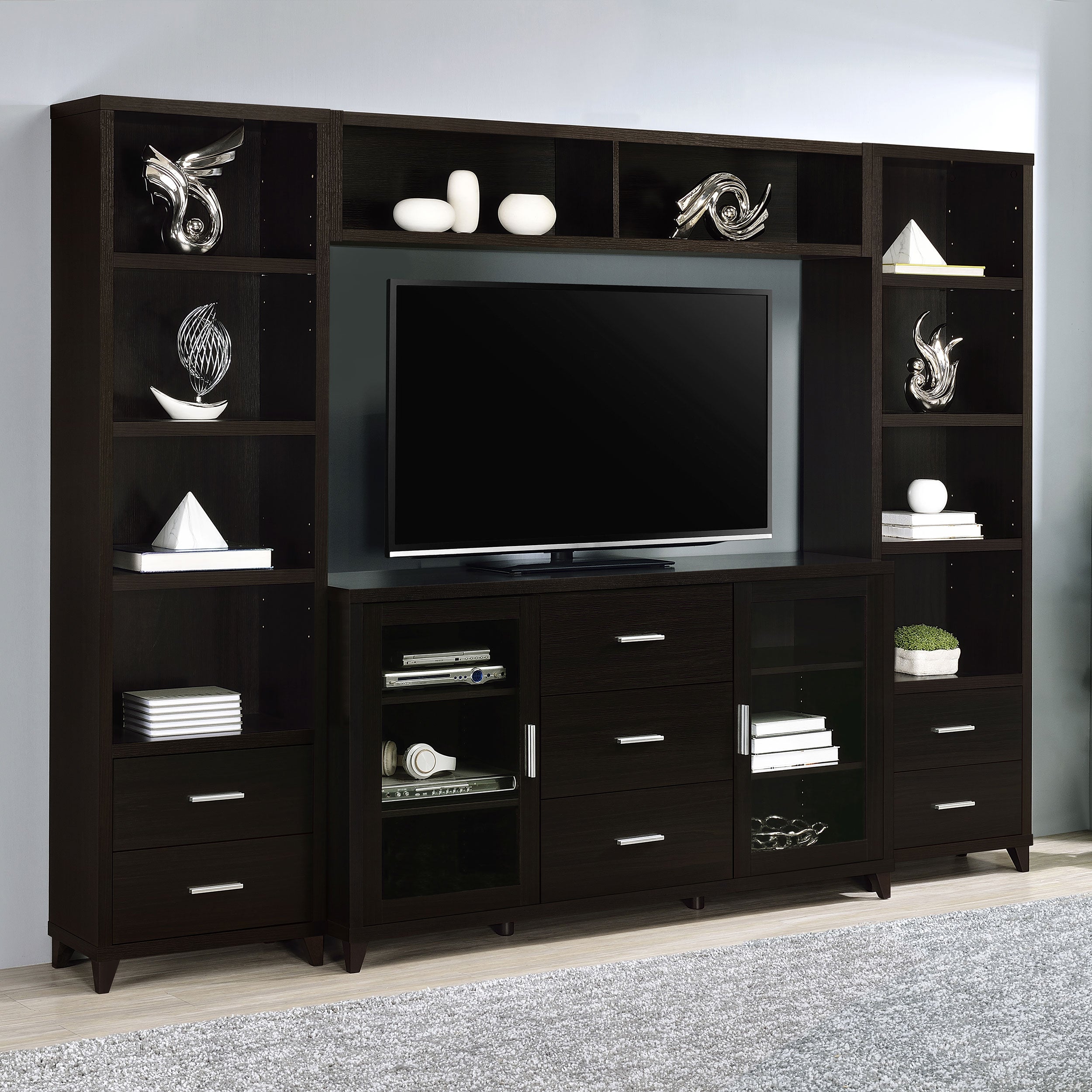 Best Furniture Outlet - Coaster - Lewes 4-piece 60-inch TV Entertainment Center Cappuccino - 700881-S4