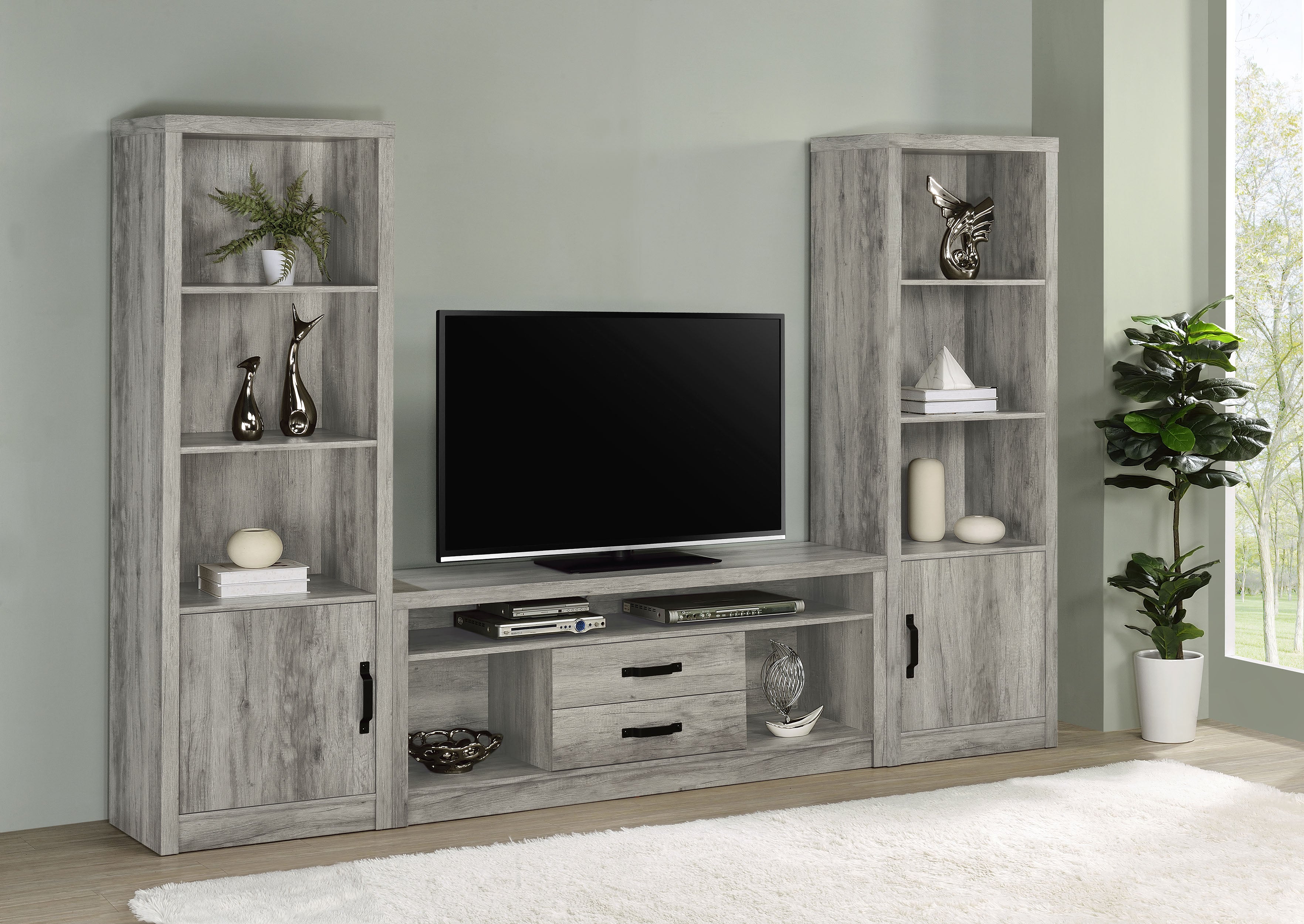 Best Furniture Outlet - Coaster - Burke 3-piece 59-inch TV Entertainment Center Grey Driftwood - 701024-SET