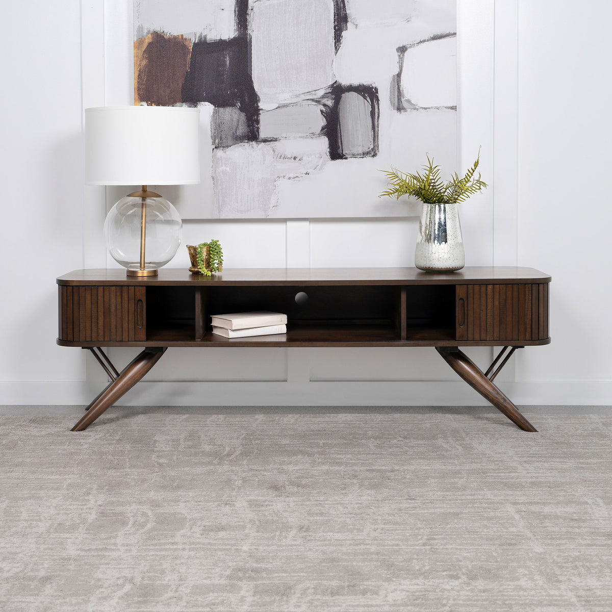 Best Furniture Outlet - Coaster - Valna Wood 71-inch TV Stand with Sliding Doors Walnut - 701713