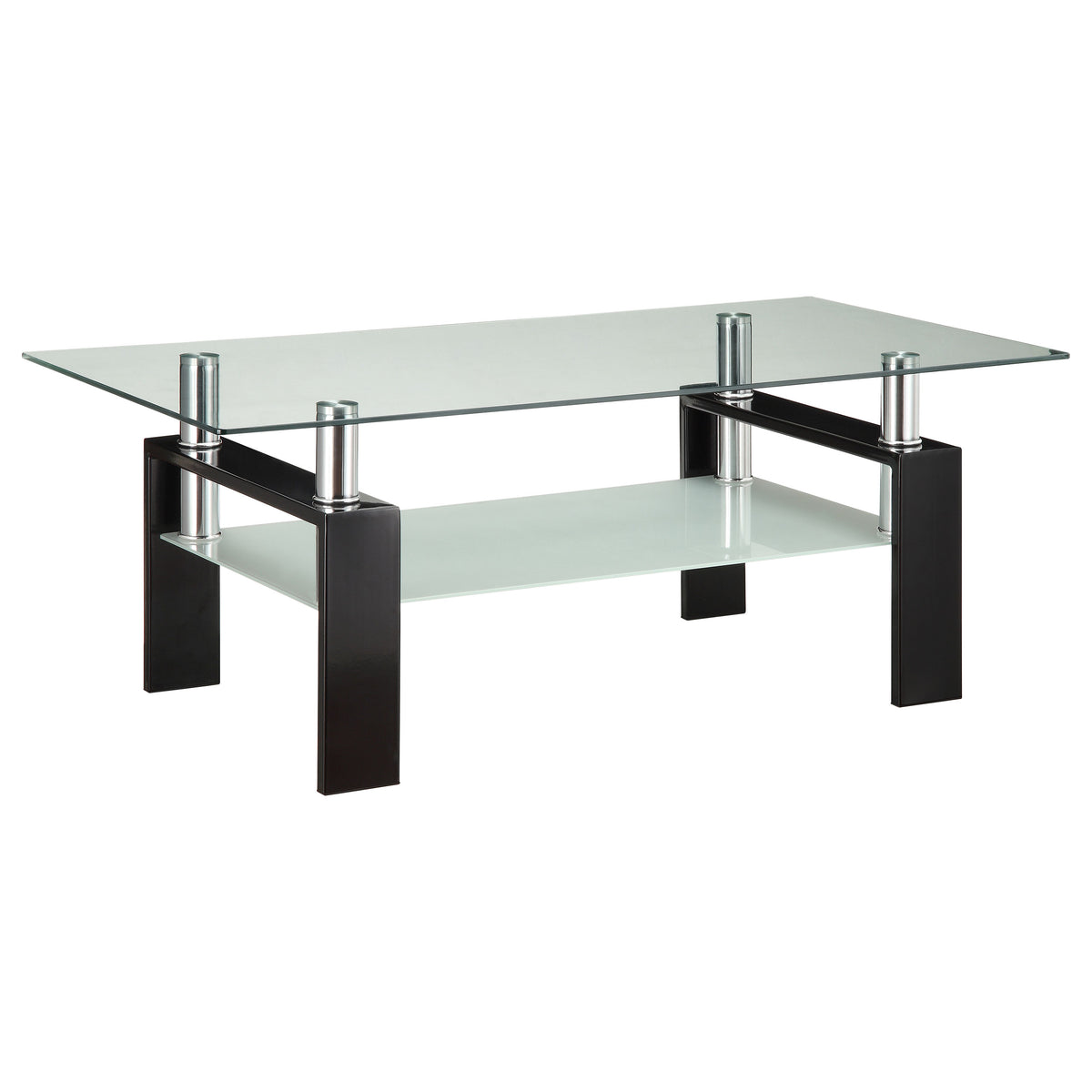 Best Furniture Outlet - Coaster - Dyer 1-shelf Rectangular Glass Top Coffee Table Black - 702288