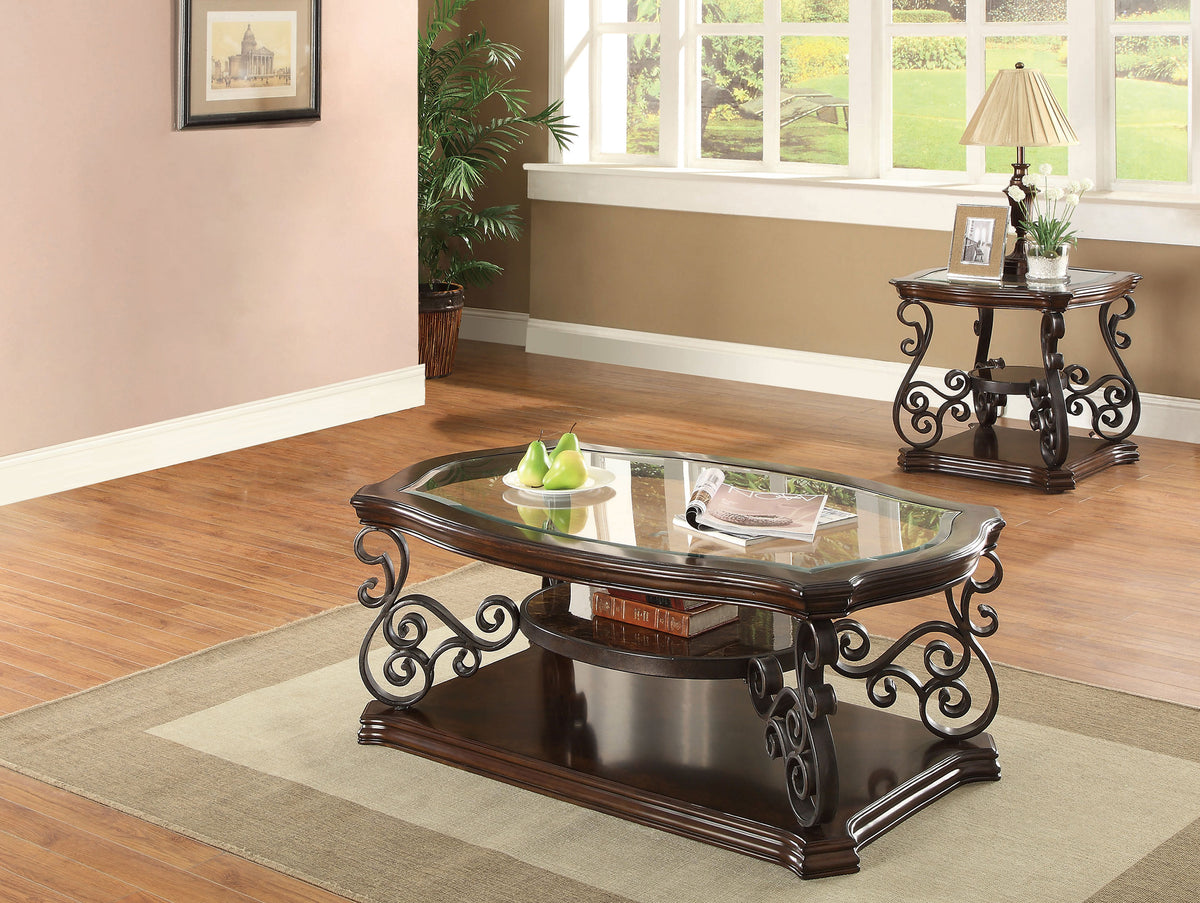 Best Furniture Outlet - Coaster - Laney 2-piece Glass Top Coffee and End Table Set Dark Merlot - 702448-S2