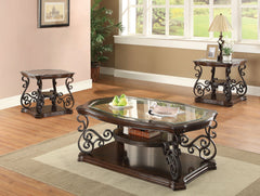 Best Furniture Outlet - Coaster - Laney 3-piece Glass Top Coffee and End Table Set Dark Merlot - 702448-S3
