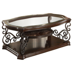 Best Furniture Outlet - Coaster - Laney 1-shelf Glass Top Rectangular Coffee Table Deep Merlot - 702448