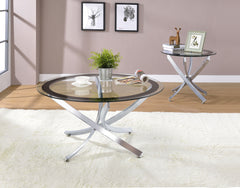 Best Furniture Outlet - Coaster - Brooke 2-piece Round Coffee and End Table Set Chrome - 702588-S2