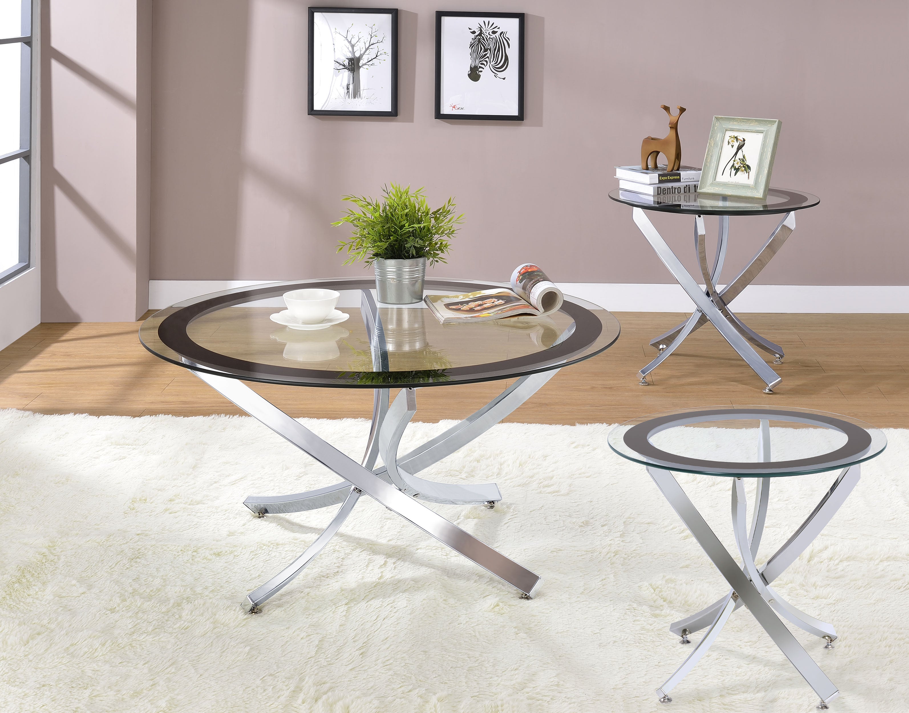 Best Furniture Outlet - Coaster - Brooke 3-piece Round Coffee and End Table Set Chrome - 702588-S3