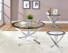 Best Furniture Outlet - Coaster - Brooke 3-piece Round Coffee and End Table Set Chrome - 702588-S3