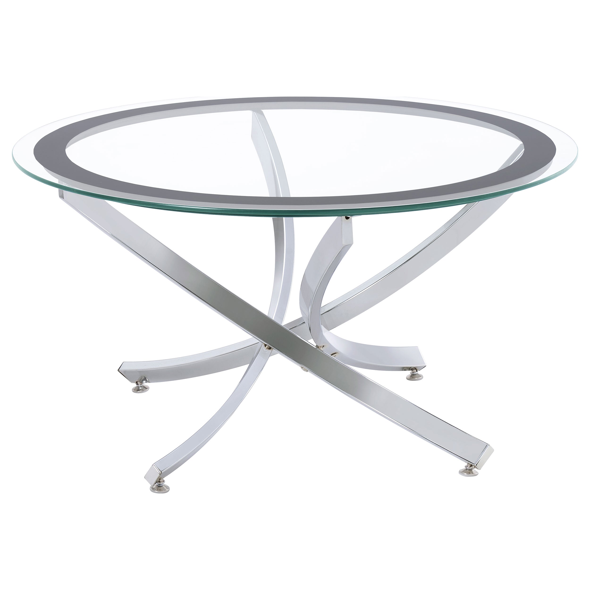 Best Furniture Outlet - Coaster - Brooke Round Glass Top Coffee Table Metal Base Chrome - 702588