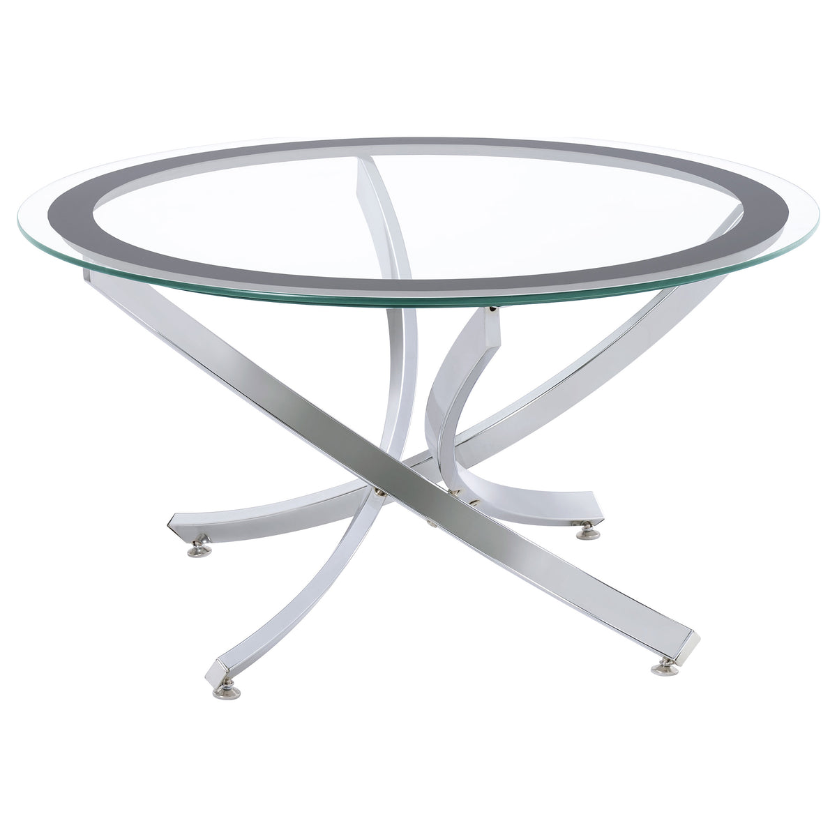 Best Furniture Outlet - Coaster - Brooke Round Glass Top Coffee Table Metal Base Chrome - 702588