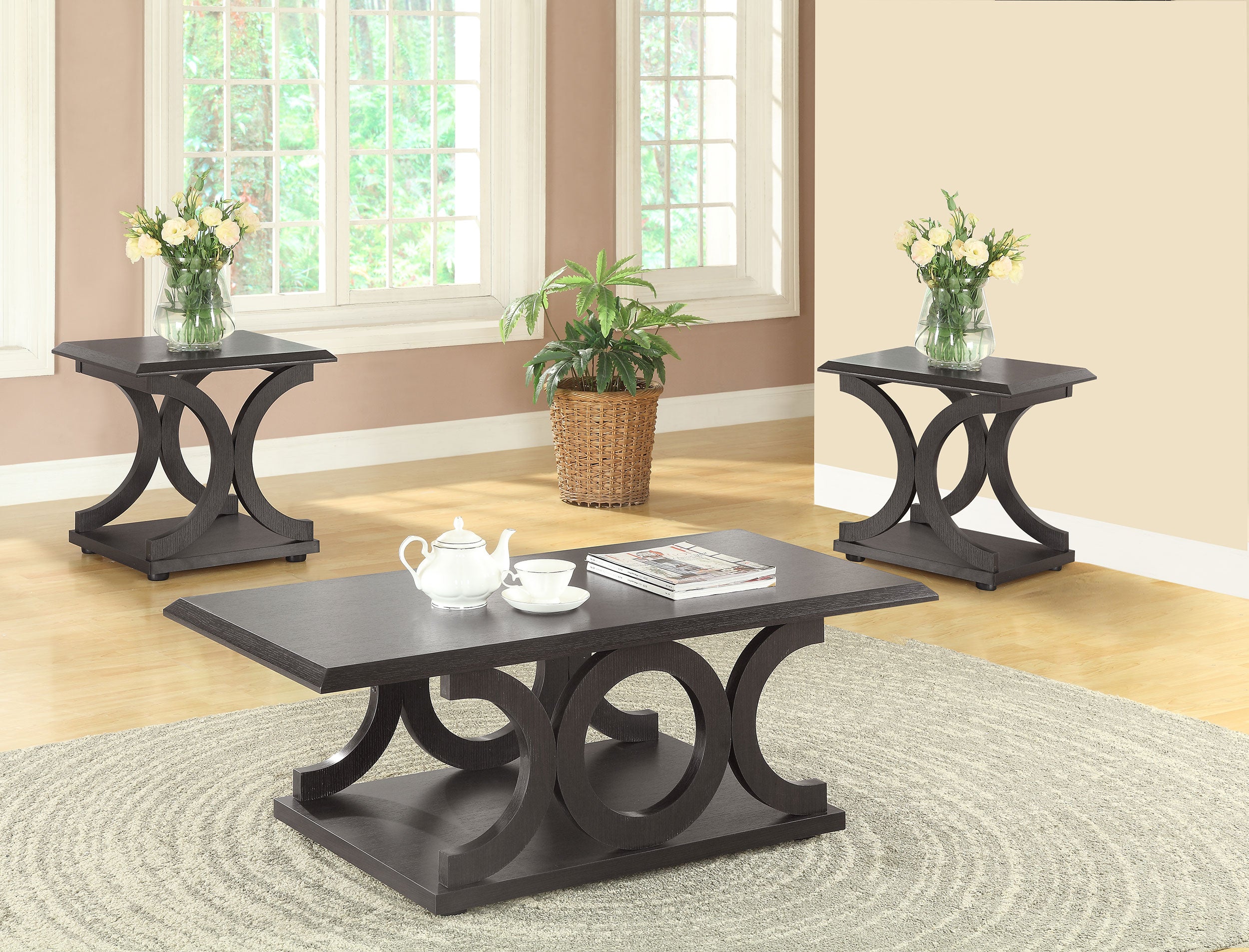 Best Furniture Outlet - Coaster - Shelly 3-piece Coffee and End Table Set Cappuccino - 703148-S3