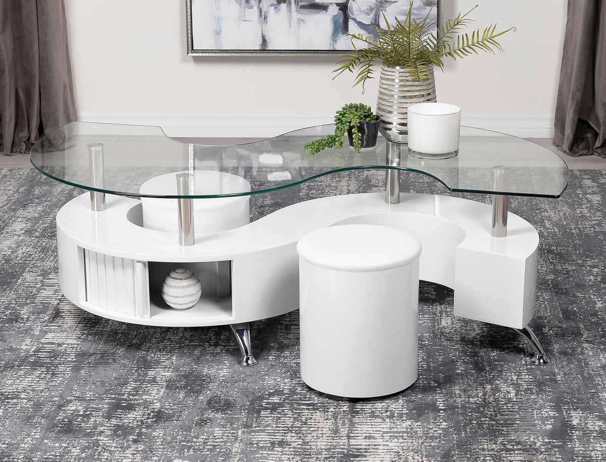 Best Furniture Outlet - Coaster - Buckley 3-piece Coffee Table and Stools Set White High Gloss - 703400