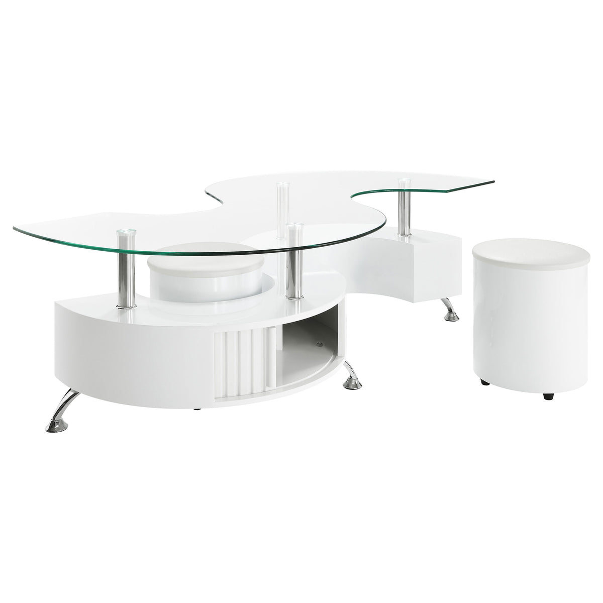 Best Furniture Outlet - Coaster - Buckley 3-piece Coffee Table and Stools Set White High Gloss - 703400