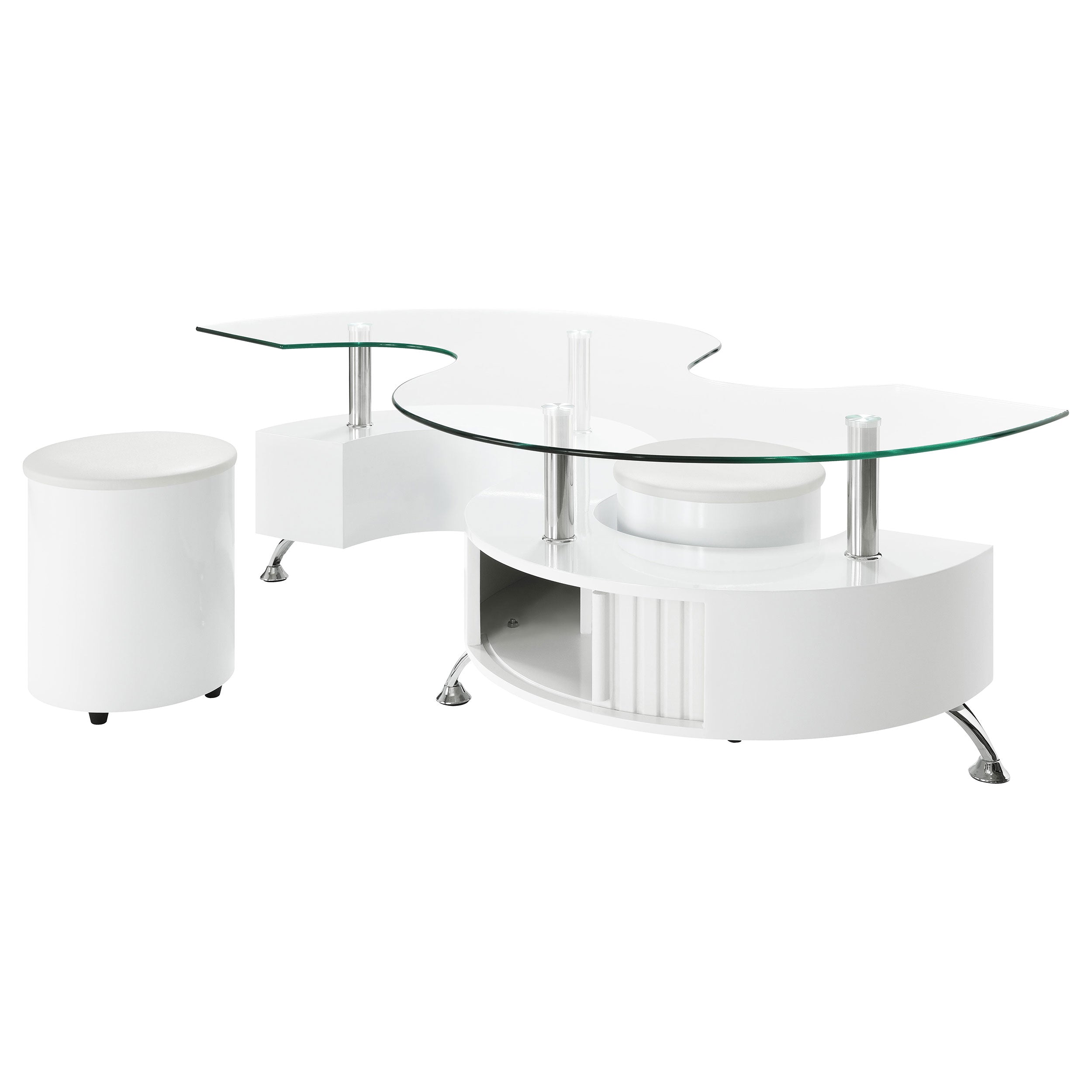 Buckley 3-piece Coffee Table and Stools Set White High Gloss