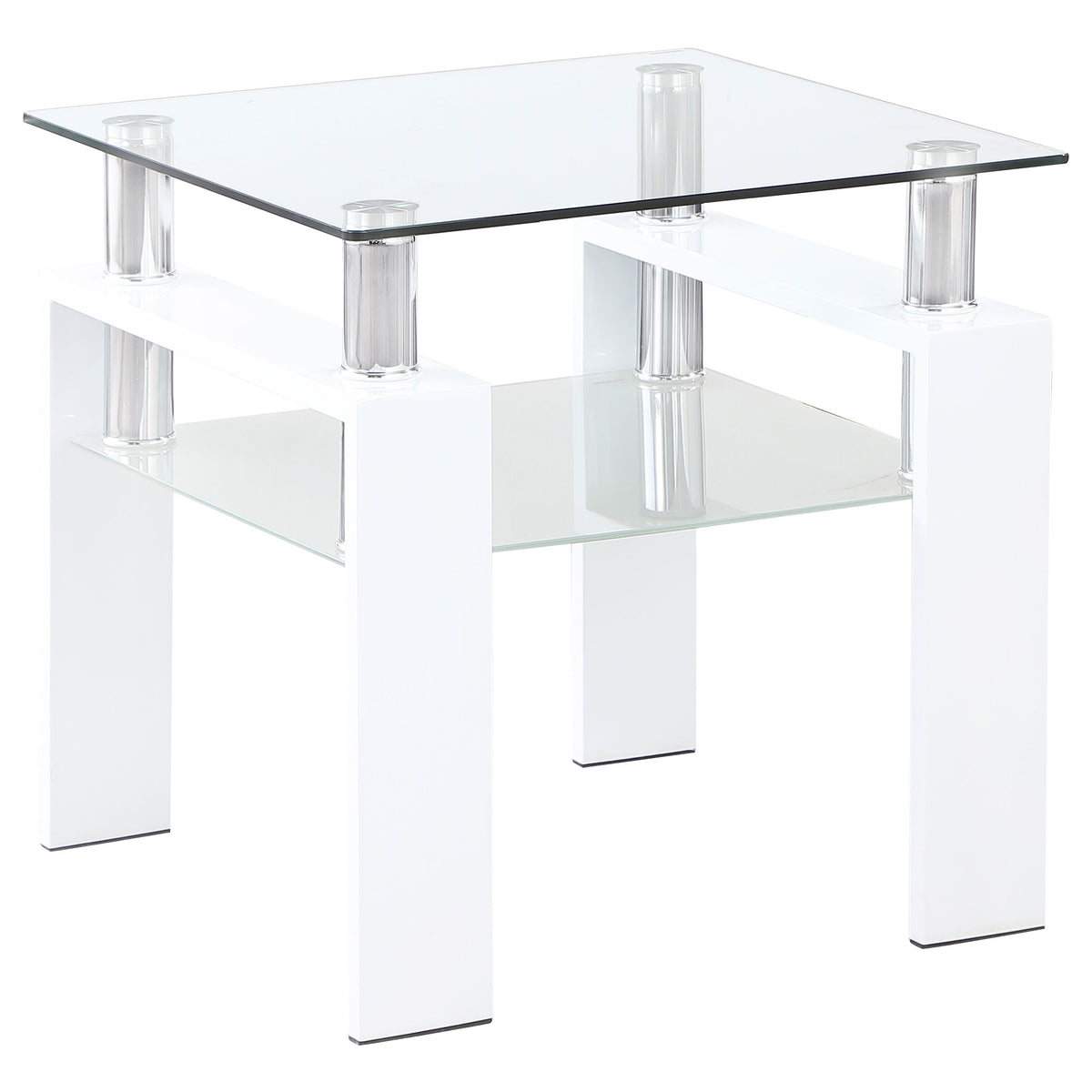 Best Furniture Outlet - Coaster - Dyer 1-shelf Square Glass Top Side End Table White - 703437