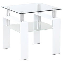 Best Furniture Outlet - Coaster - Dyer 1-shelf Square Glass Top Side End Table White - 703437