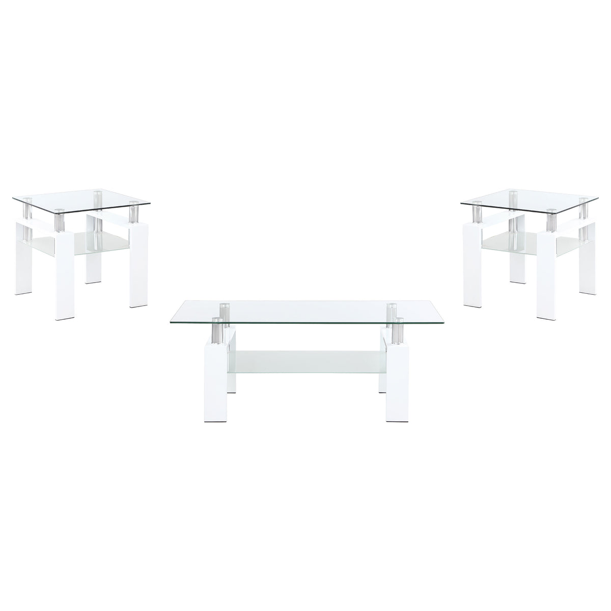 Best Furniture Outlet - Coaster - Dyer 3-piece Rectangular Coffee and End Table Set White - 703438-S3