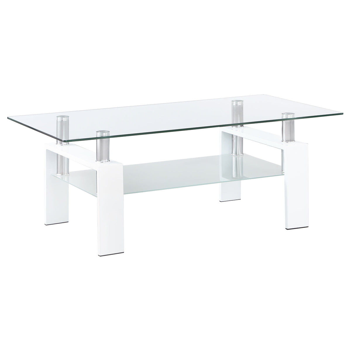 Best Furniture Outlet - Coaster - Dyer 1-shelf Rectangular Glass Top Coffee Table White - 703438