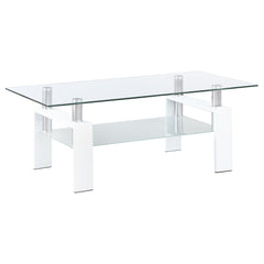 Best Furniture Outlet - Coaster - Dyer 1-shelf Rectangular Glass Top Coffee Table White - 703438