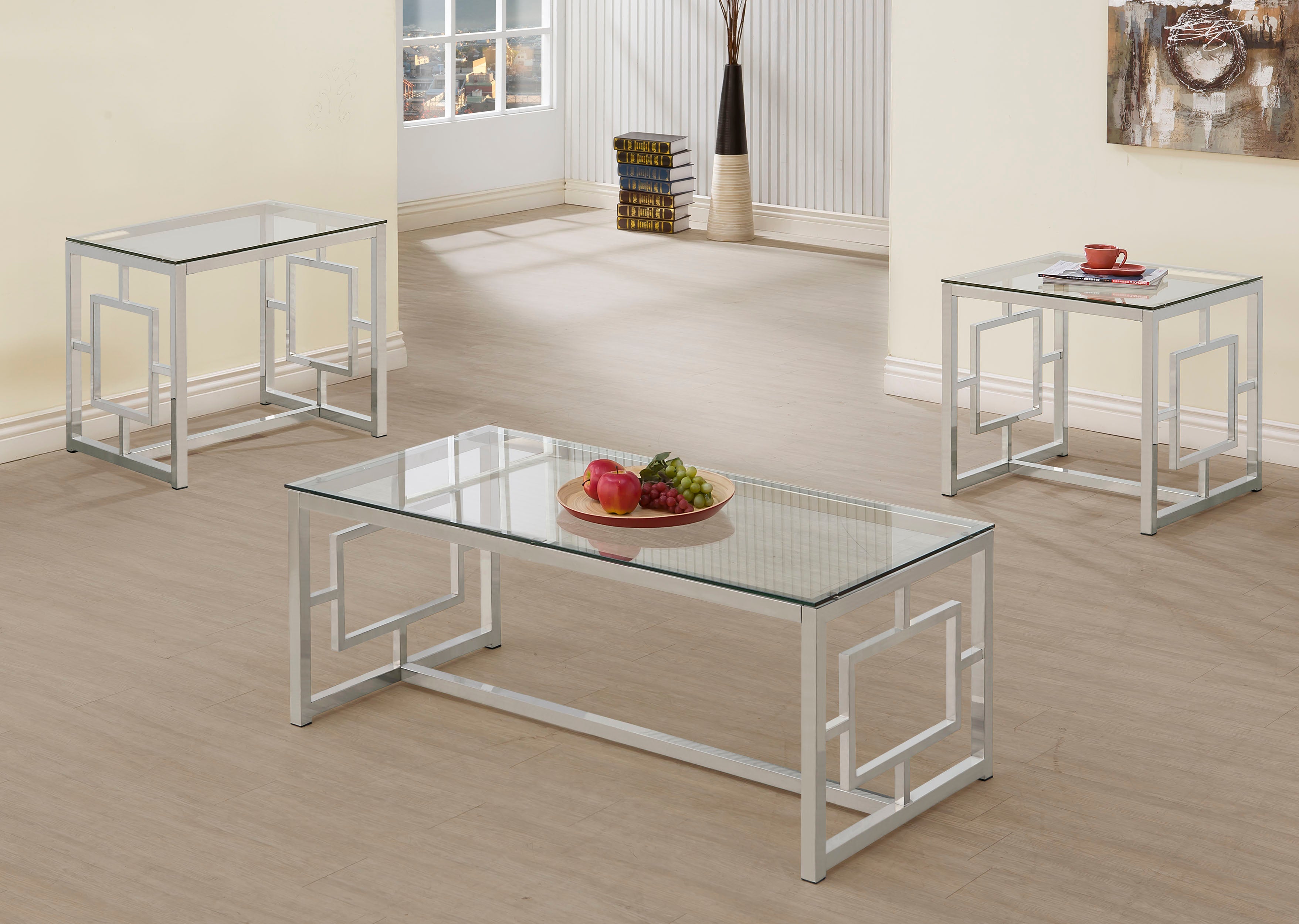 Best Furniture Outlet - Coaster - Merced 3-piece Rectangular Coffee and End Table Set Nickel - 703738-S3