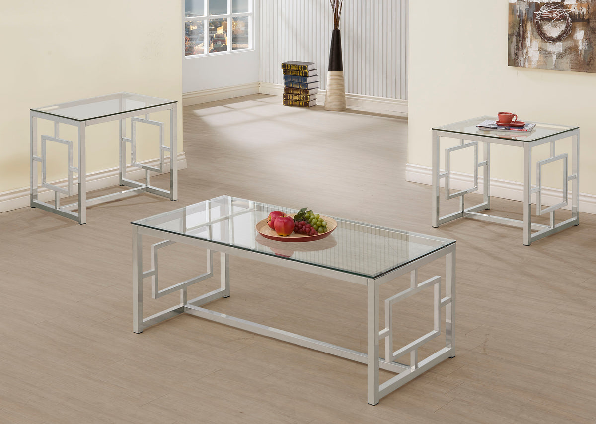 Best Furniture Outlet - Coaster - Merced 3-piece Rectangular Coffee and End Table Set Nickel - 703738-S3