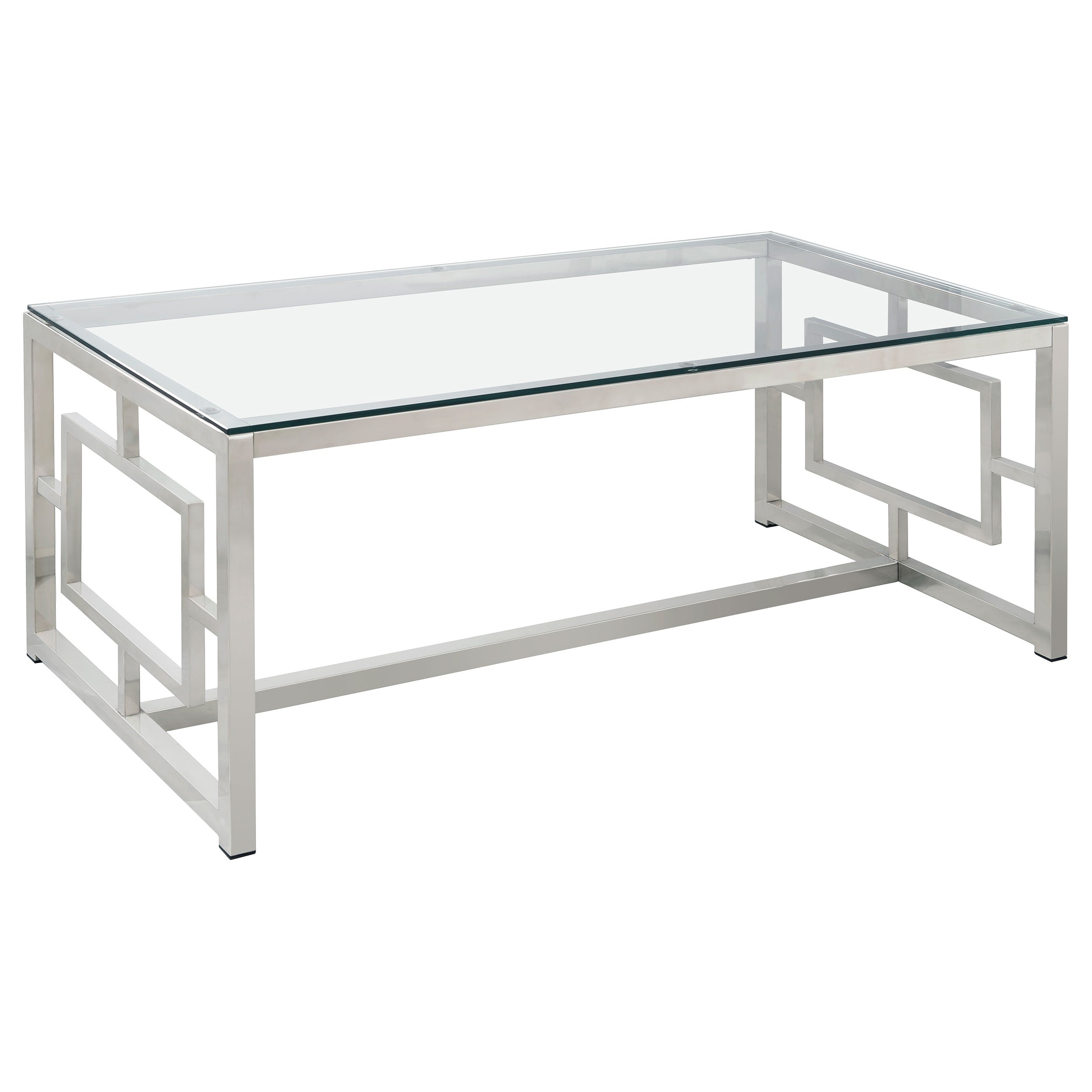 Best Furniture Outlet - Coaster - Merced Rectangular Glass Top Coffee Table Nickel - 703738