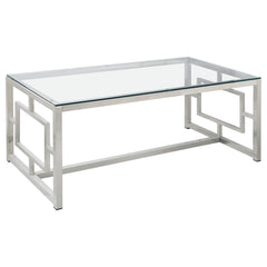 Best Furniture Outlet - Coaster - Merced Rectangular Glass Top Coffee Table Nickel - 703738