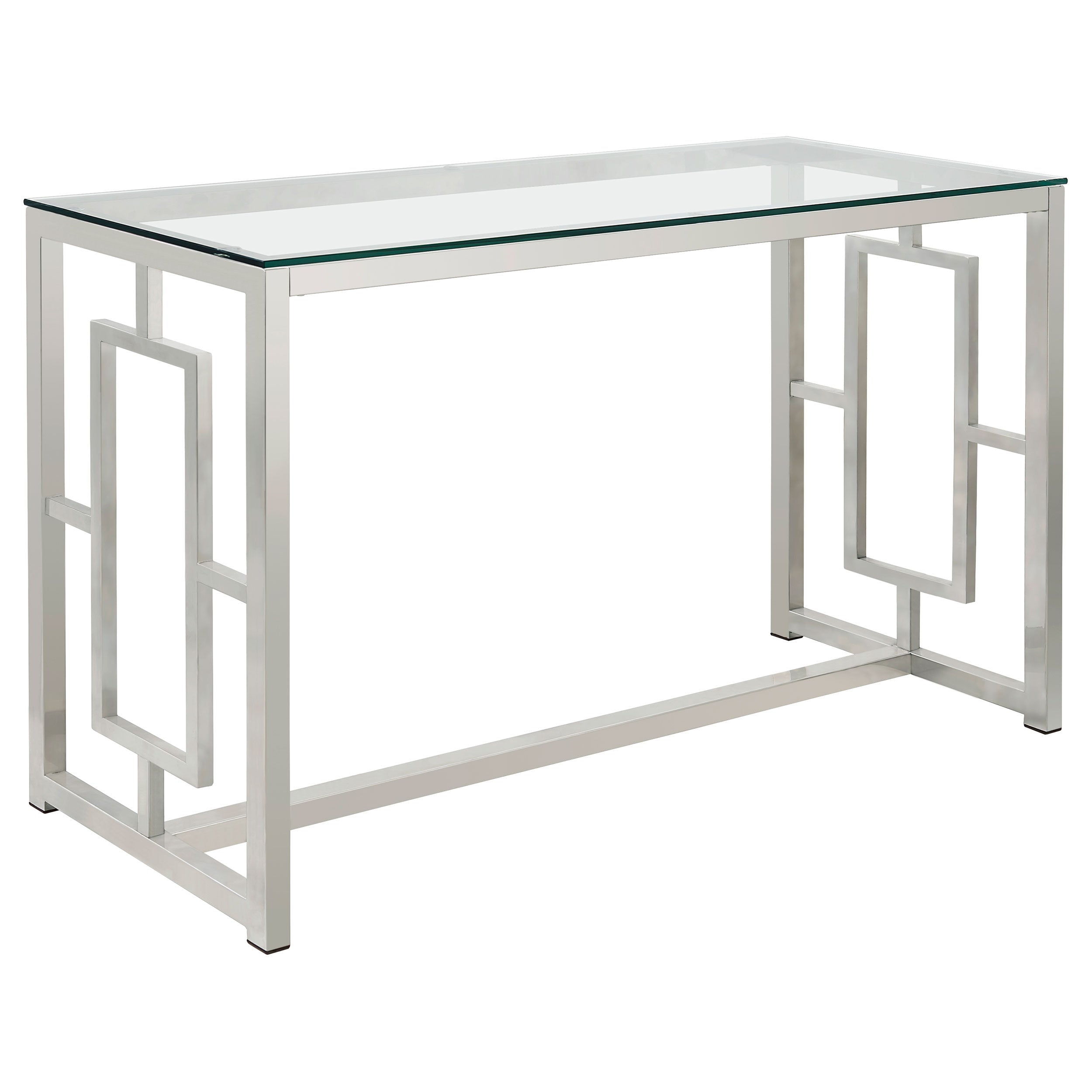 Best Furniture Outlet - Coaster - Merced Glass Top Metal Entryway Sofa Console Table Nickel - 703739