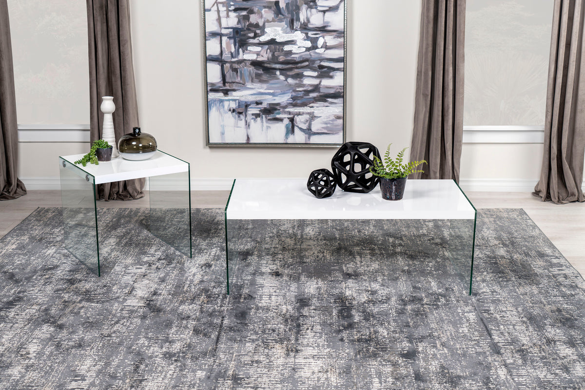 Best Furniture Outlet - Coaster - Opal 2-piece Coffee and End Table Set White High Gloss - 704148-S2