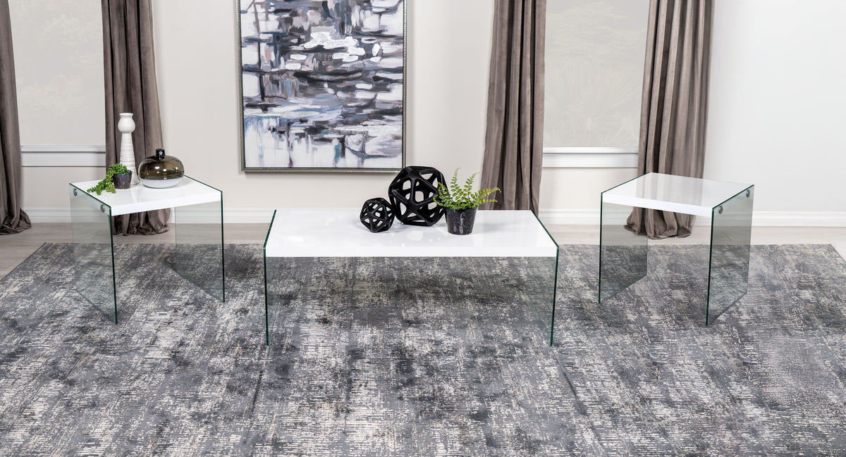 Best Furniture Outlet - Coaster - Opal 3-piece Coffee and End Table Set White High Gloss - 704148-S3
