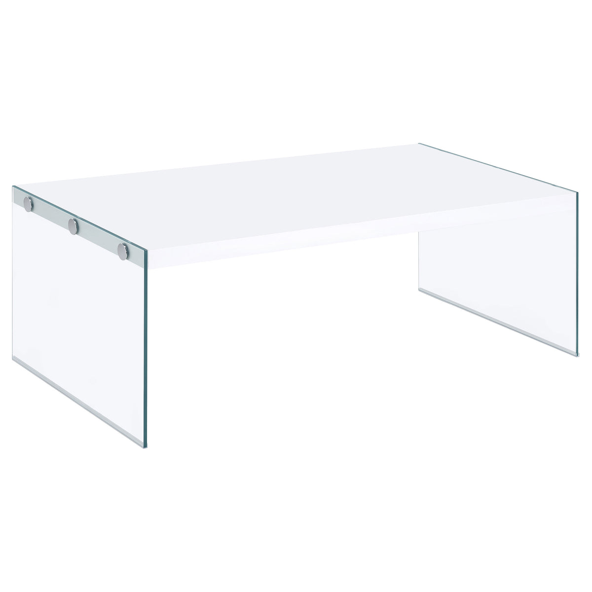 Best Furniture Outlet - Coaster - Opal Rectangular Glass Frame Coffee Table White High Gloss - 704148