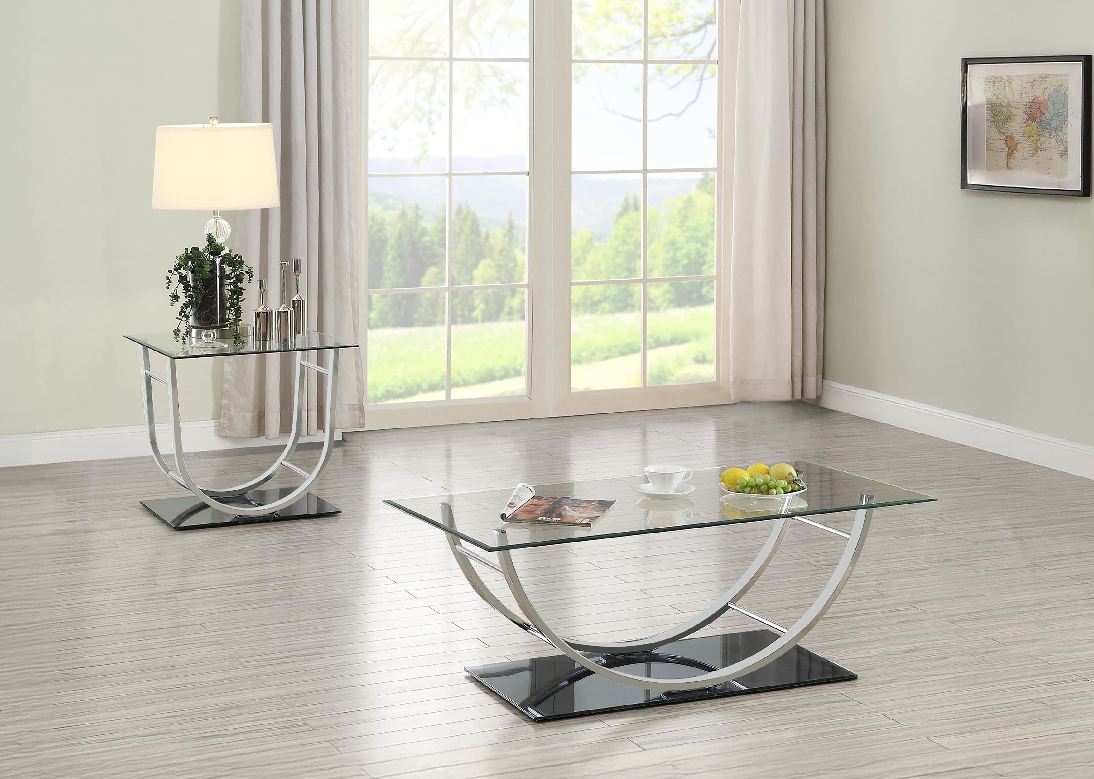 Best Furniture Outlet - Coaster - Danville 2-piece Glass Top Coffee and End Table Set Chrome - 704988-S2