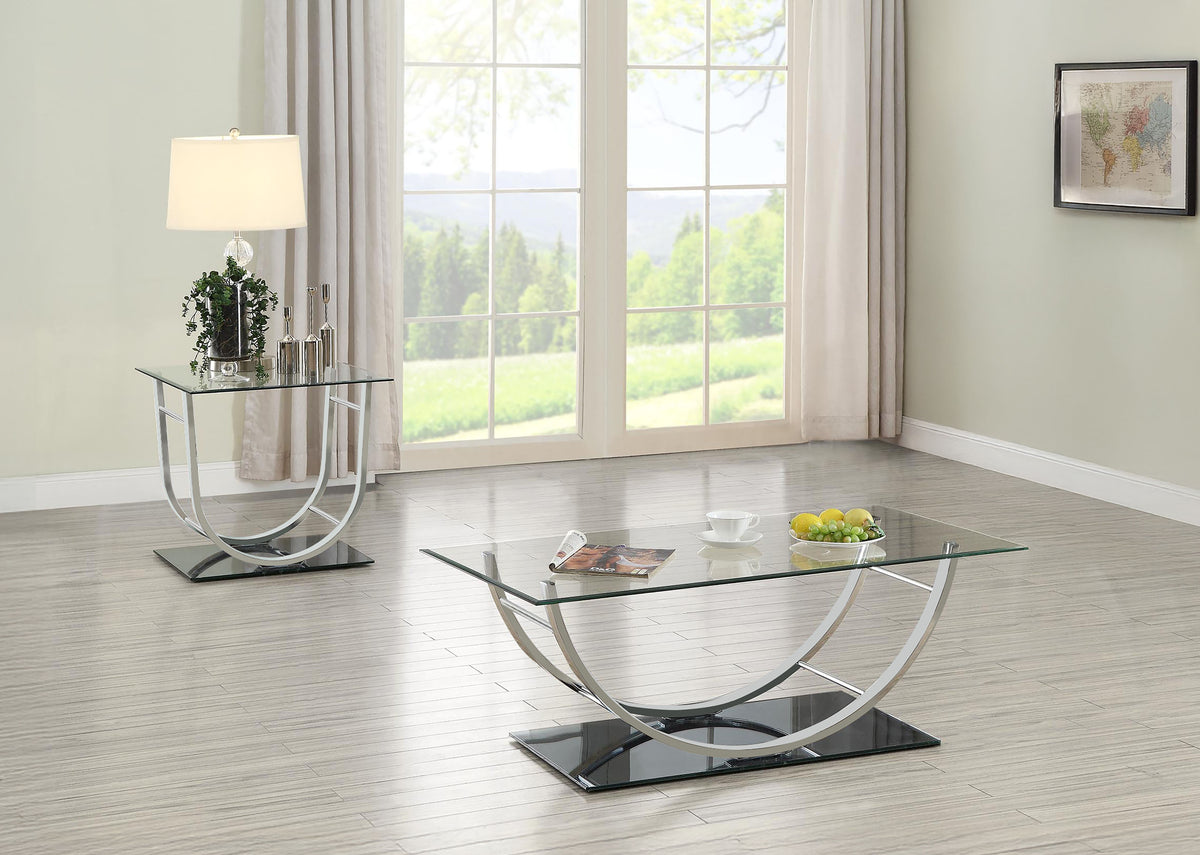 Best Furniture Outlet - Coaster - Danville 2-piece Glass Top Coffee and End Table Set Chrome - 704988-S2