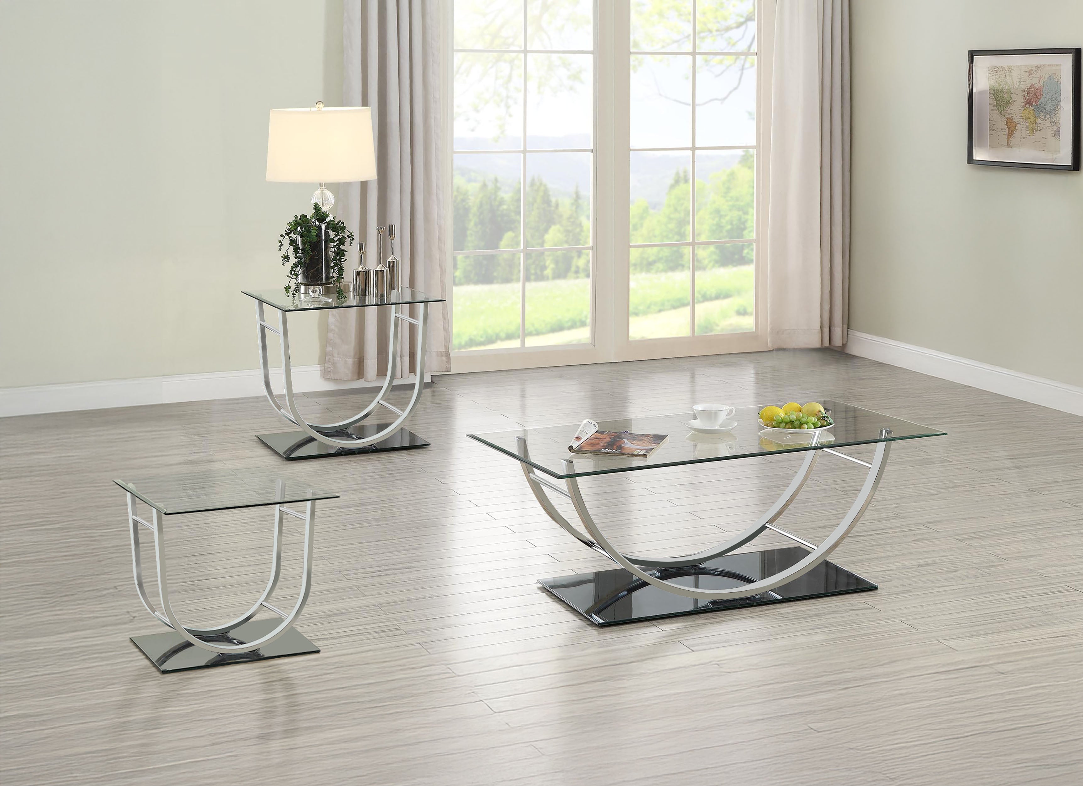 Best Furniture Outlet - Coaster - Danville 3-piece Glass Top Coffee and End Table Set Chrome - 704988-S3