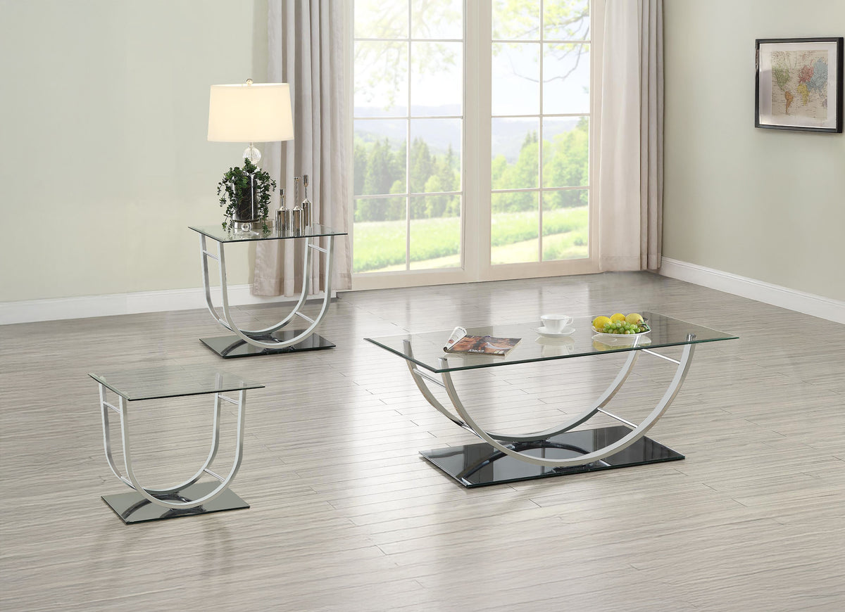 Best Furniture Outlet - Coaster - Danville 3-piece Glass Top Coffee and End Table Set Chrome - 704988-S3
