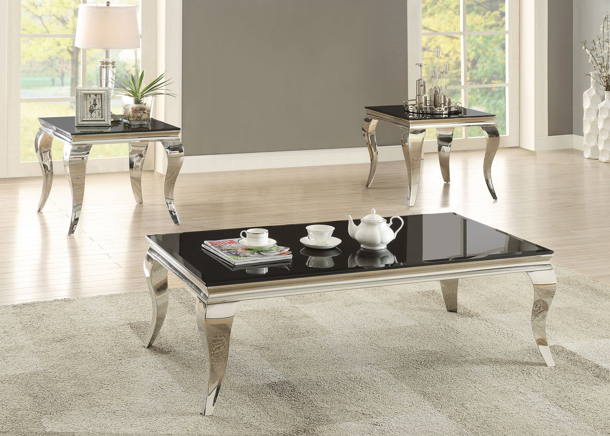 Best Furniture Outlet - Coaster - Carone 3-piece Glass Top Coffee and End Table Set Black - 705018-S3