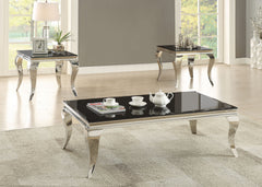 Best Furniture Outlet - Coaster - Carone 3-piece Glass Top Coffee and End Table Set Black - 705018-S3
