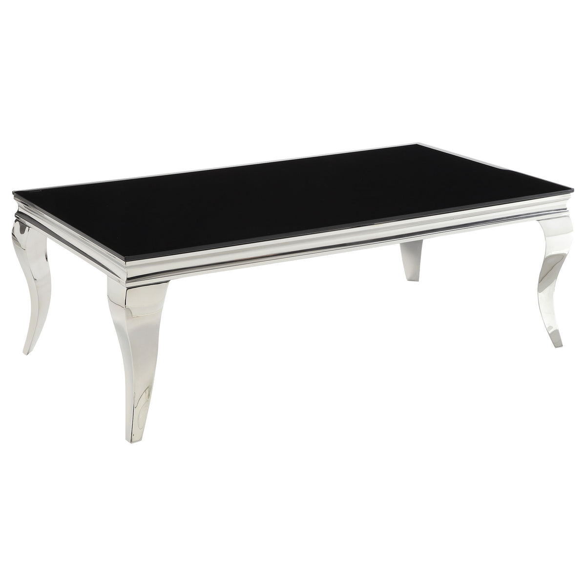 Best Furniture Outlet - Coaster - Carone Rectangular Glass Top Coffee Table Black and Chrome - 705018