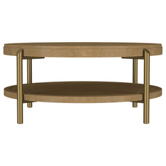 Arini Round Coffee Table With Storage Shelf Sand Wash