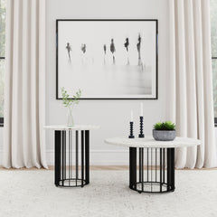 Best Furniture Outlet - Coaster - Haven 2-piece Round Marble Coffee and End Table Set Black - 706208-S2