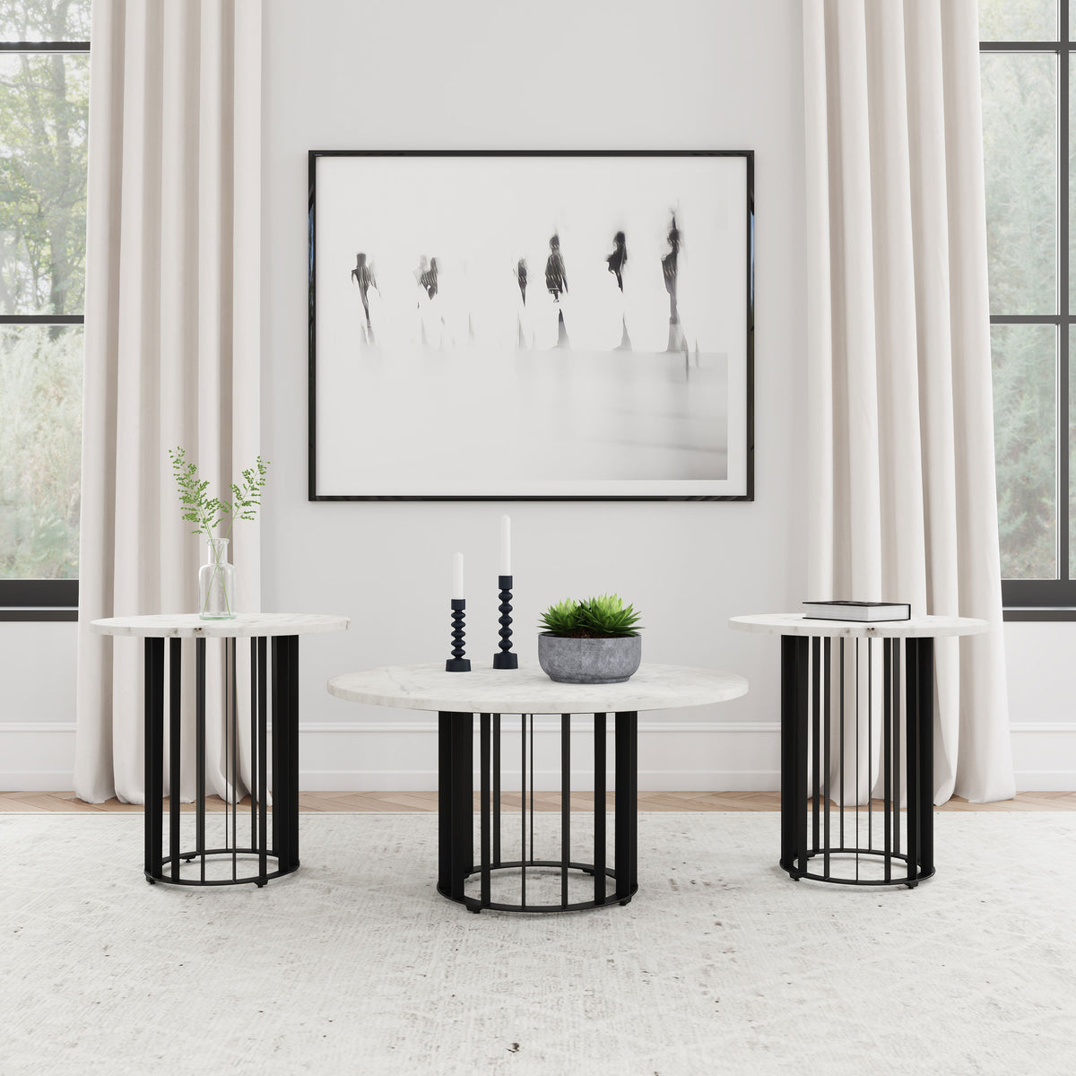 Best Furniture Outlet - Coaster - Haven 3-piece Round Marble Coffee and End Table Set Black - 706208-S3