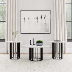 Best Furniture Outlet - Coaster - Haven 3-piece Round Marble Coffee and End Table Set Black - 706208-S3